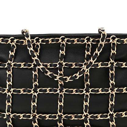 Lambskin Chain Frame Shoulder Bag Black