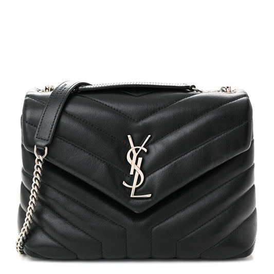 Calfskin Y Quilted Monogram Small Loulou Chain Satchel Black