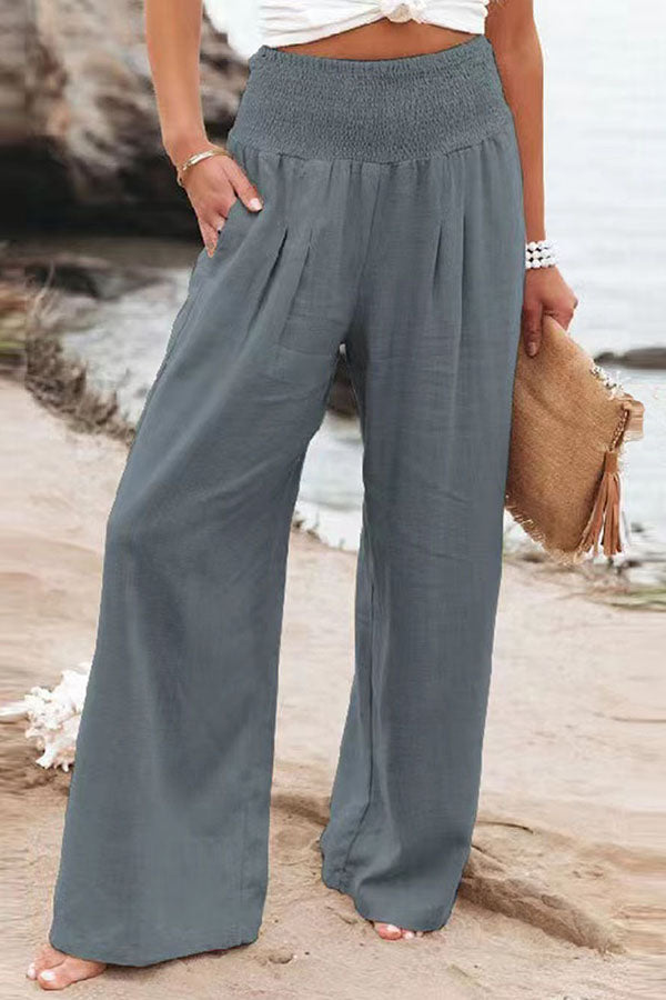 Pantalones fruncidos con bolsillos de mezcla de lino Fresh Air