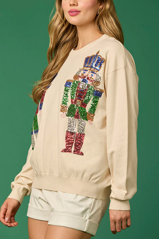 Sudadera casual de moda con lentejuelas de soldado navideño