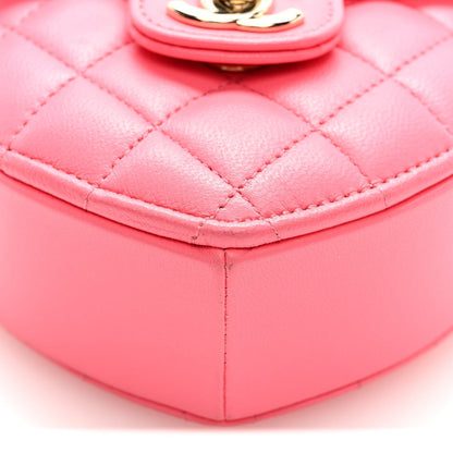 Lambskin Quilted CC In Love Heart Clutch With Chain Pink