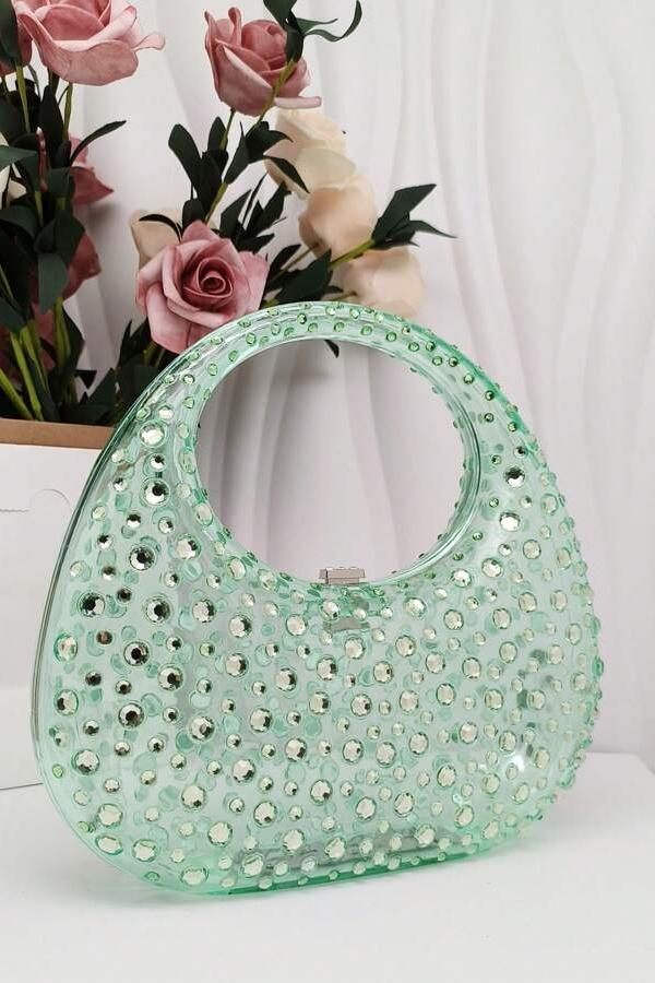 Bolso de mano de acrílico con adornos de diamantes