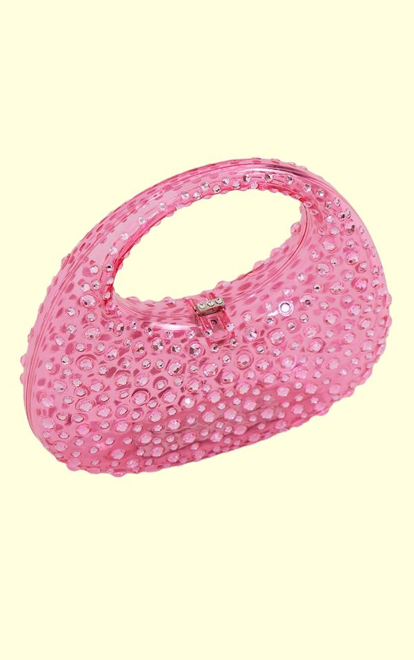 Bolso de mano de acrílico con adornos de diamantes