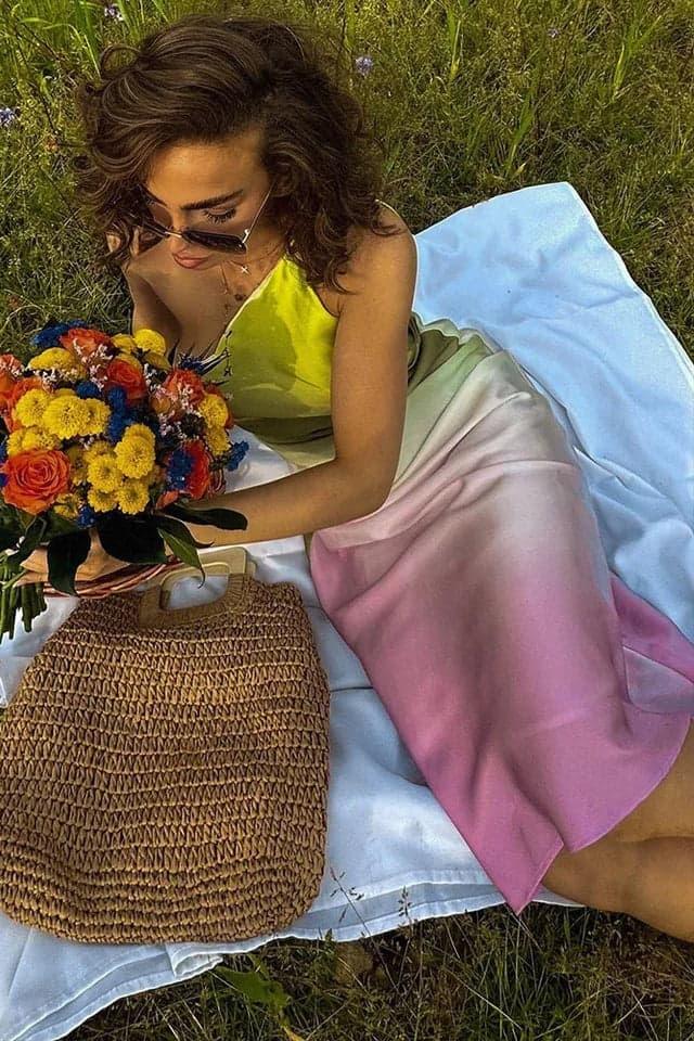 Vestido largo con efecto tie dye de un solo hombro Diane 