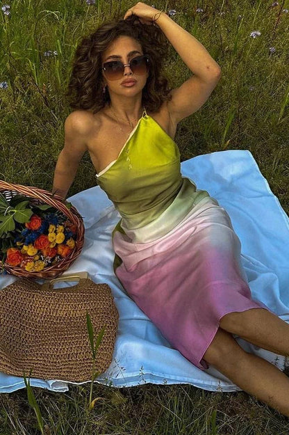 Vestido largo con efecto tie dye de un solo hombro Diane 