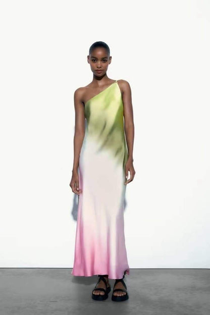 Vestido largo con efecto tie dye de un solo hombro Diane 