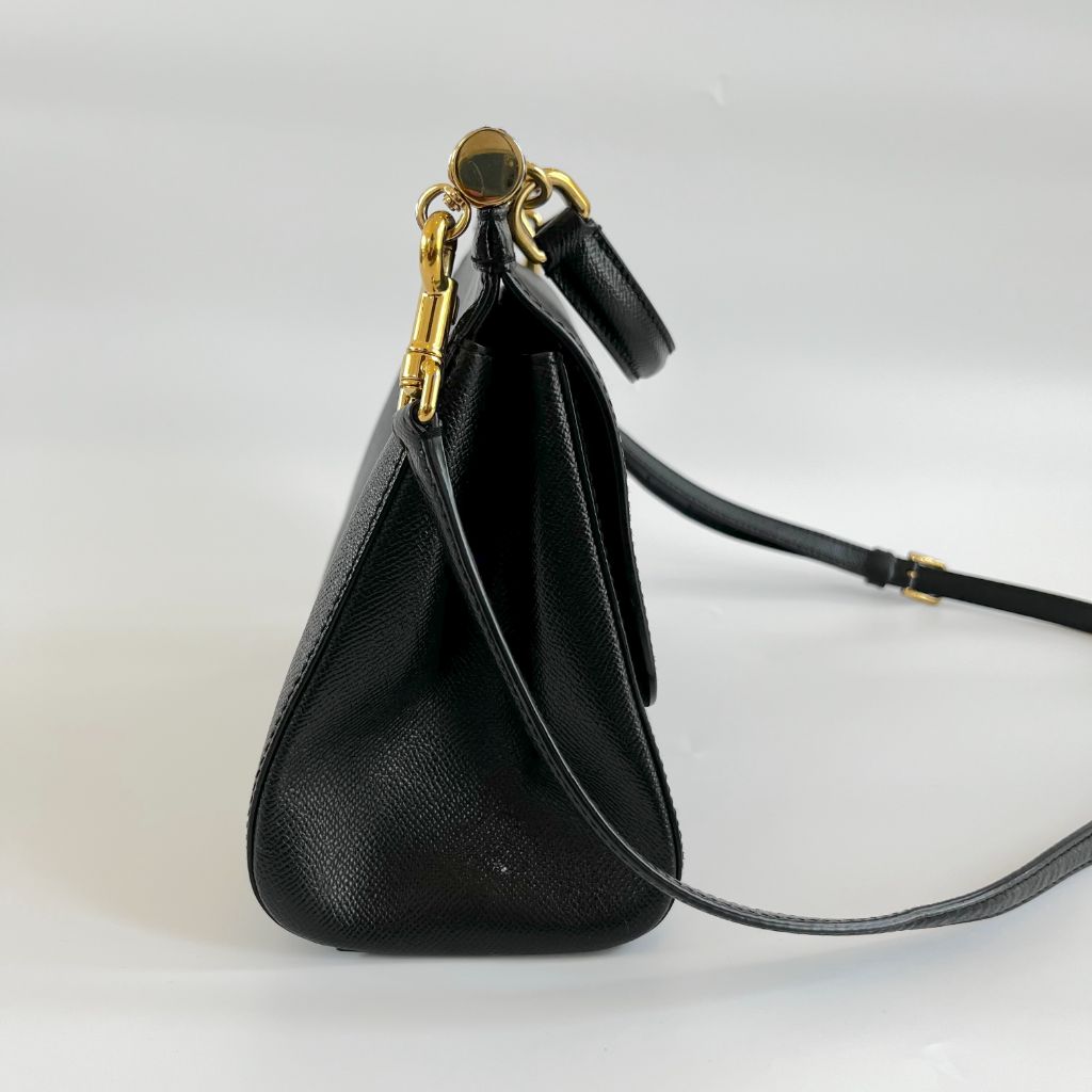 Dolce & Gabbana Black Leather Medium Miss Sicily Top Bag