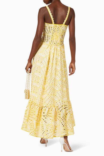 Vestido bustier midi de encaje bordado Dolly 