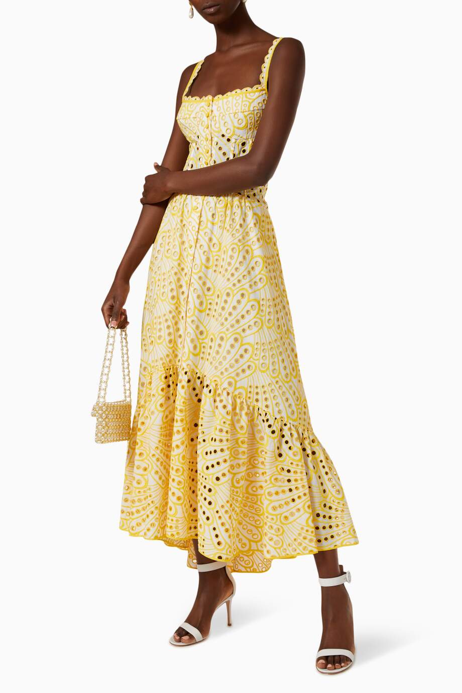 Vestido bustier midi de encaje bordado Dolly 
