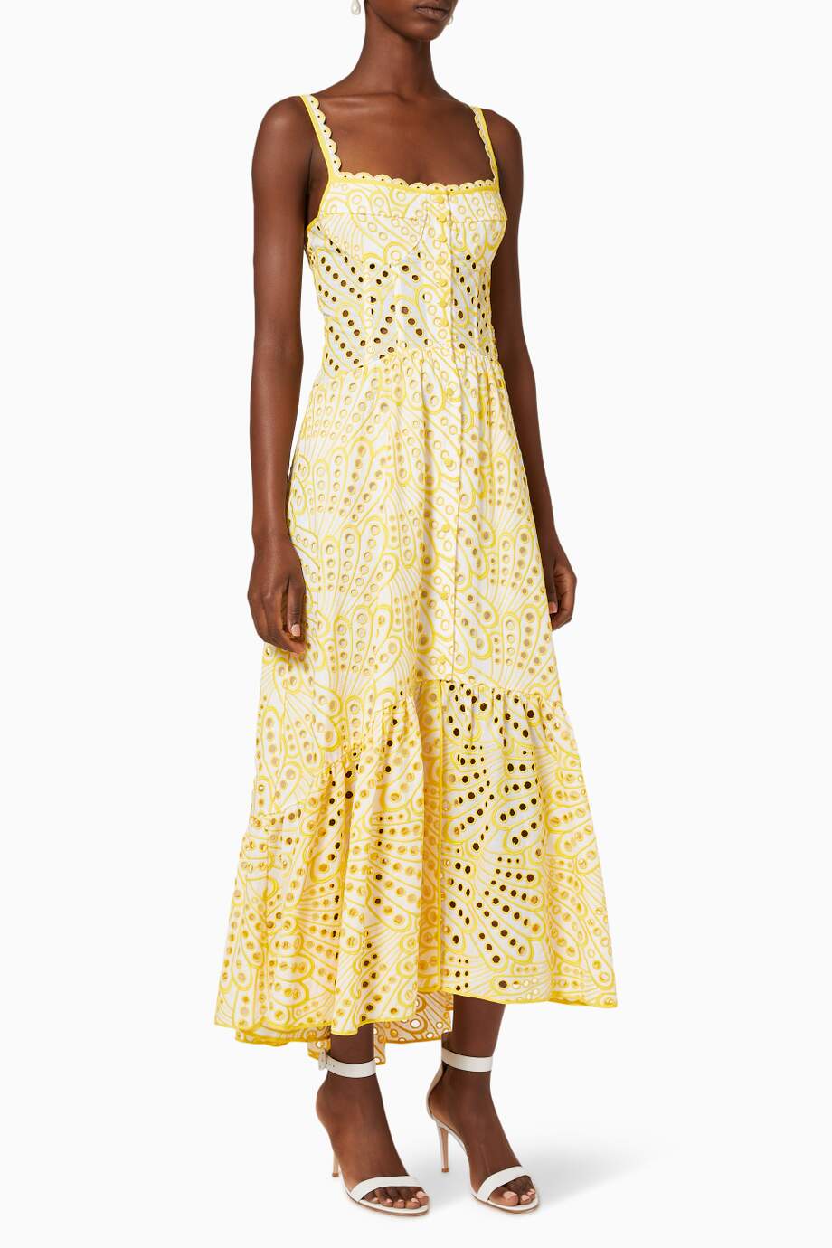 Vestido bustier midi de encaje bordado Dolly 