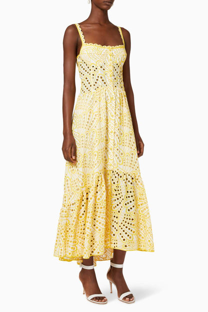 Vestido bustier midi de encaje bordado Dolly 