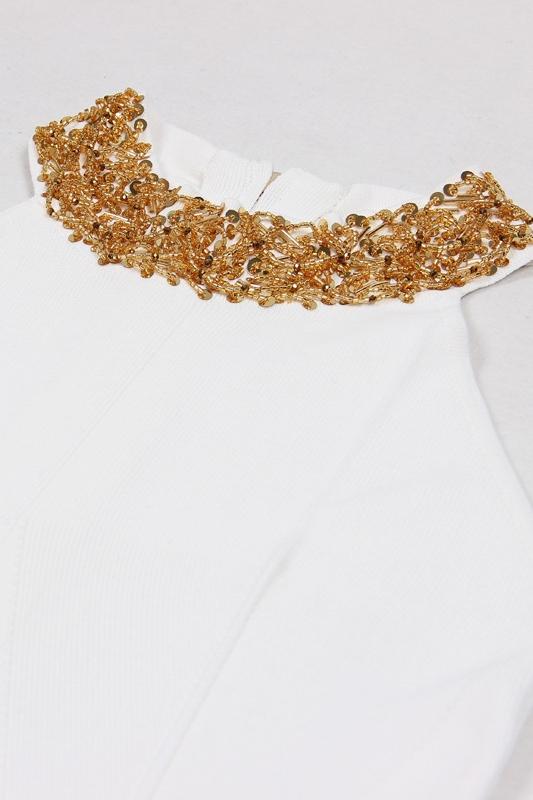 Vestido midi de punto con cuello alto bordado de Donna 