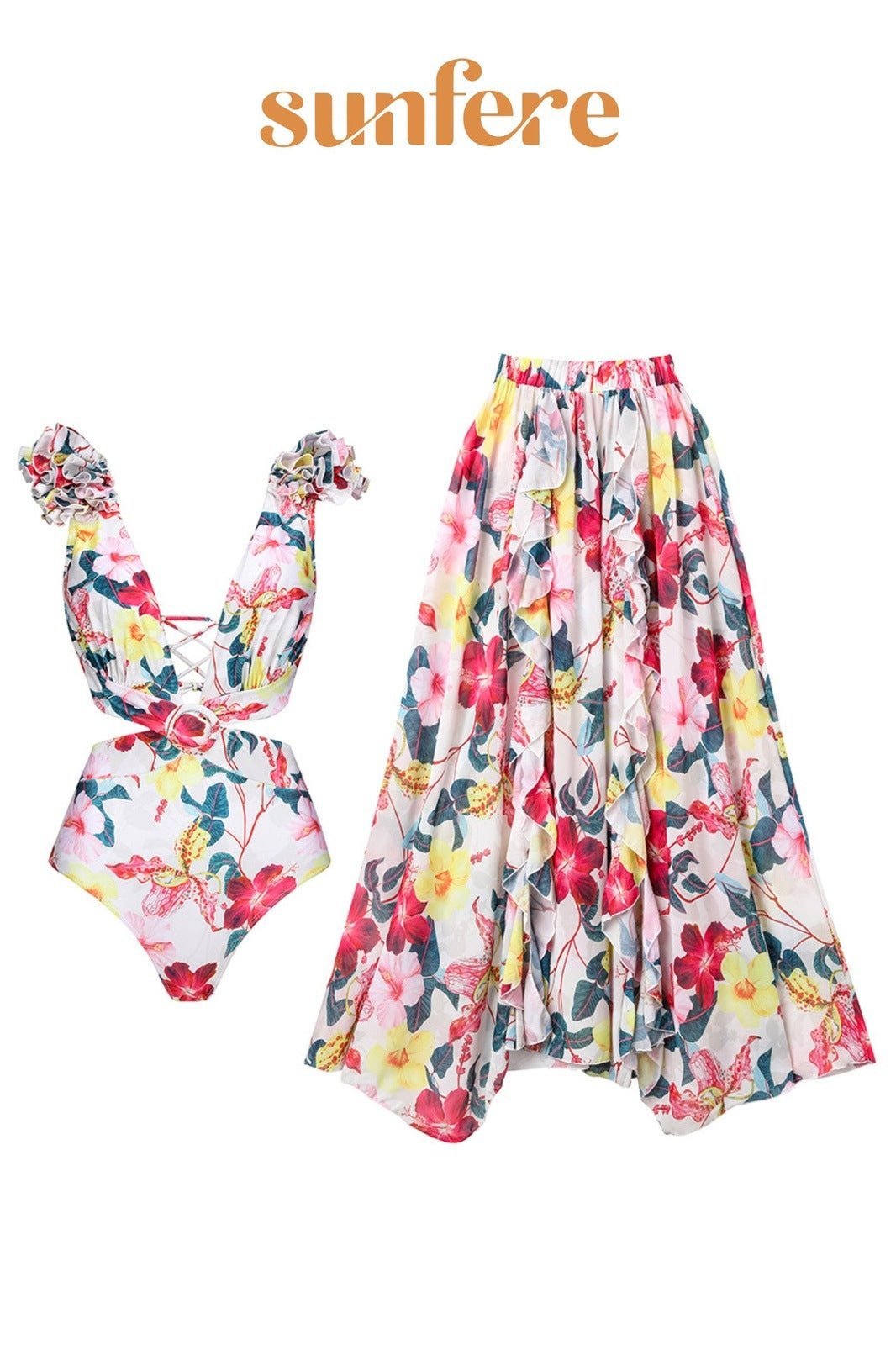 Conjunto de baño de dos piezas con recortes y estampado Dulcie 
