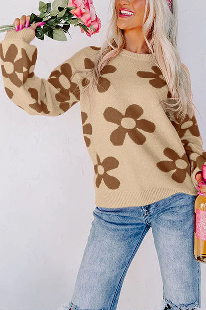 Suéter de punto de manga larga con estampado floral