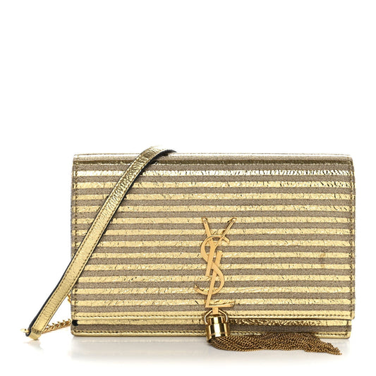 Metallic Goatskin Lambskin Classic Monogram Kate Tassel Chain Wallet Gold