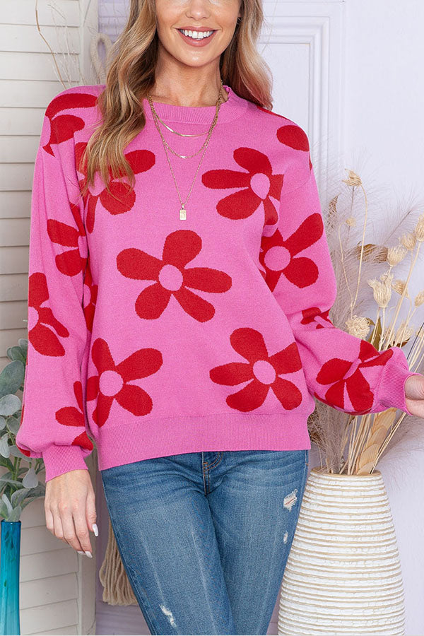 Suéter de punto de manga larga con estampado floral