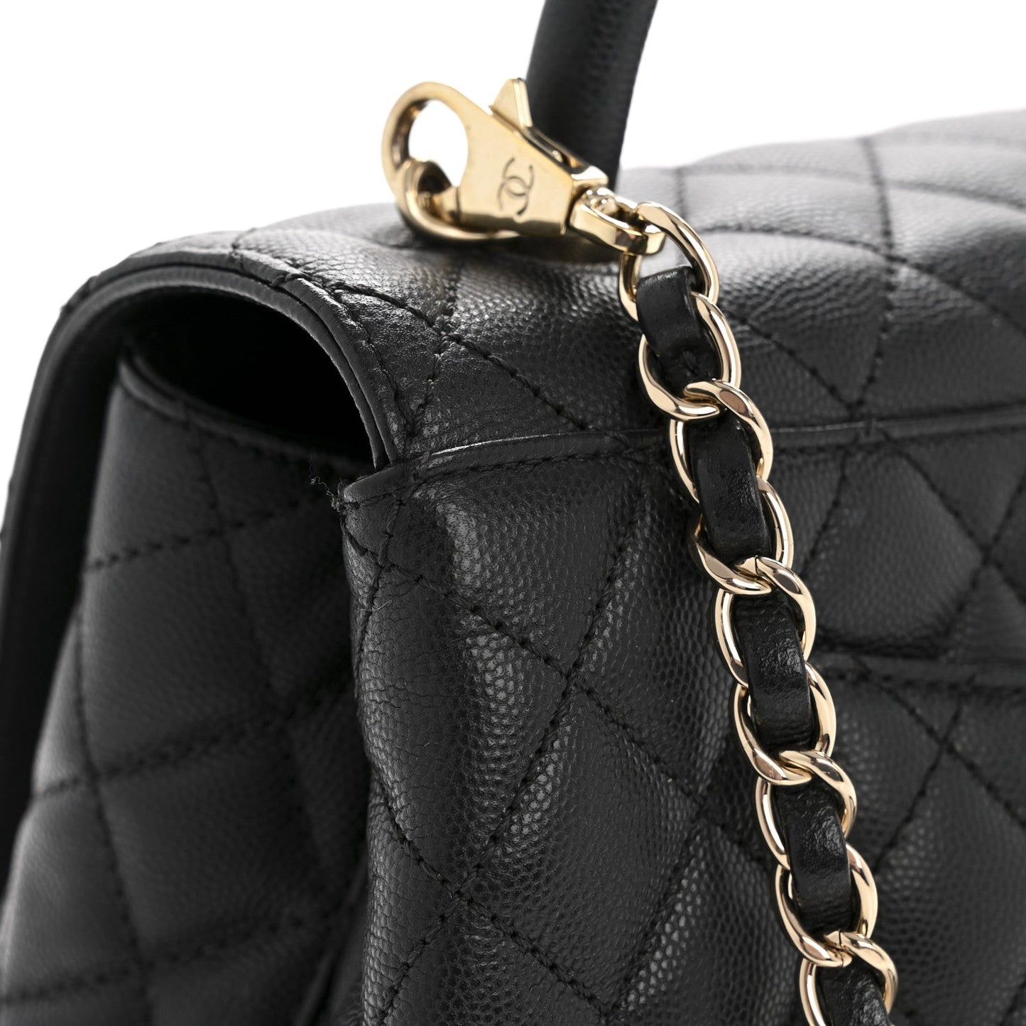 Caviar Quilted Small Coco Handle Flap Black