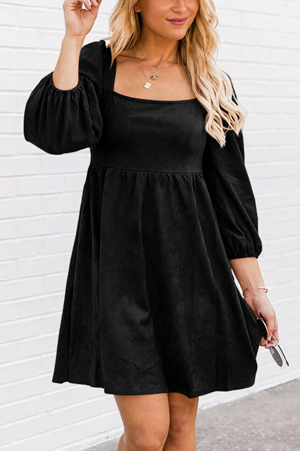 Washed Square Neck High Waist Flared Short Dress