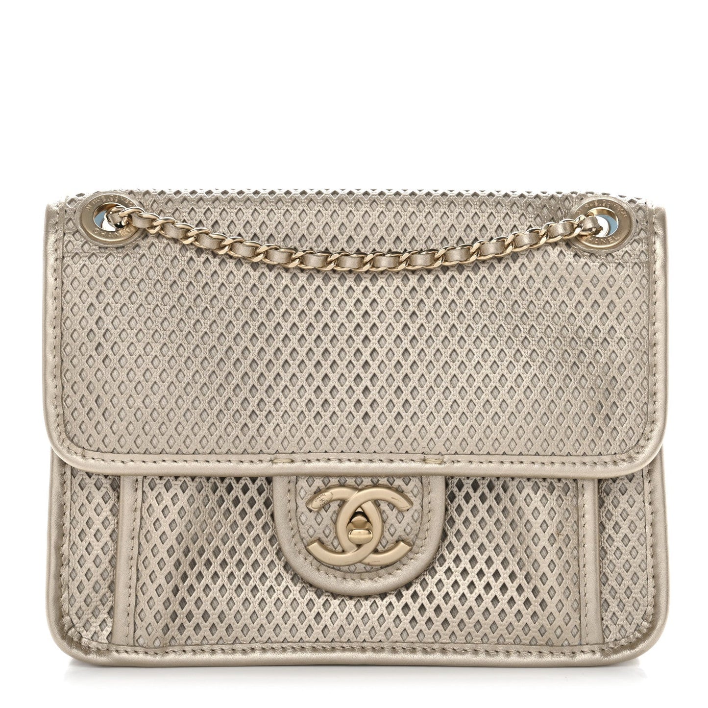 Metallic Perforated Calfskin Small Up In The Air Flap Light Gold