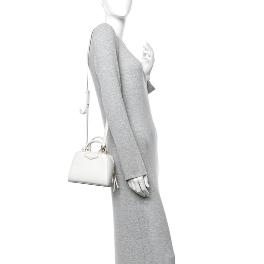 Tumbled Buffalo Micro Antigona Cube Bag White