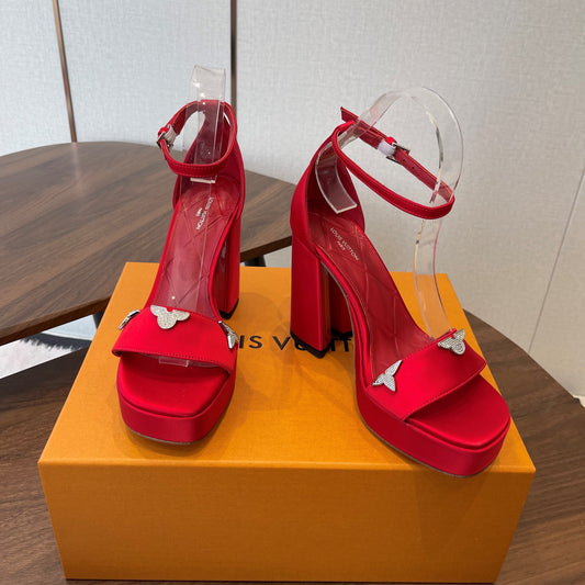 LV Swing Platform Sandal 8.5cm Red Satin 578756