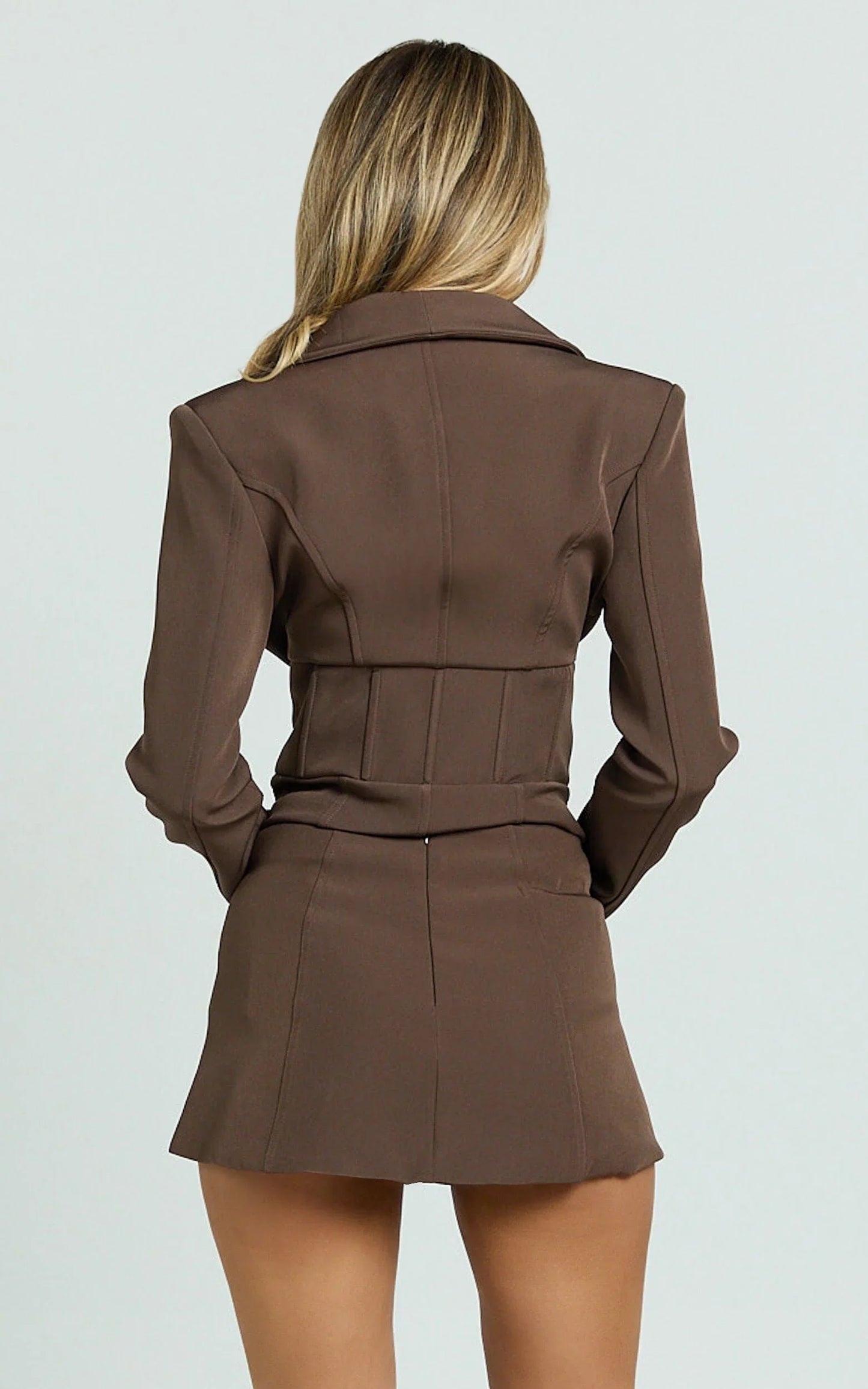 Larah Mini Skort - Mid Rise Leg Split Fitted Skort in Chocolate