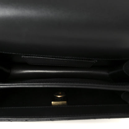 Shiny Calfskin Quilted Mini Metal Top Handle Flap Black