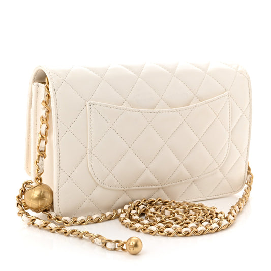 Lambskin Quilted CC Pearl Crush Wallet on Chain WOC White