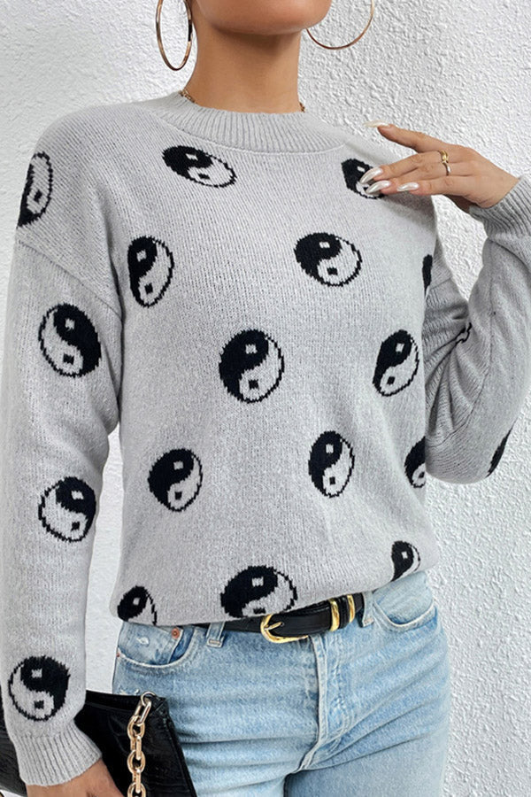Suéter de punto con cuello redondo y estampado de calaveras en jacquard