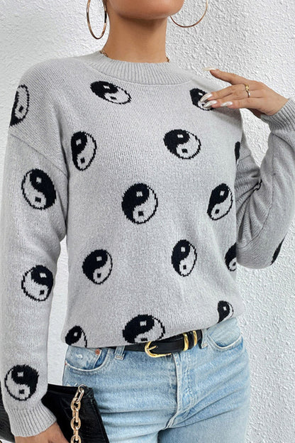Suéter de punto con cuello redondo y estampado de calaveras en jacquard