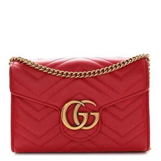 Calfskin Matelasse GG Marmont Chain Wallet Hibiscus Red