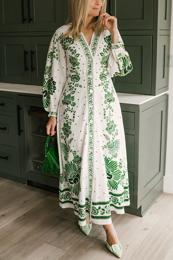 Vestido camisero largo de manga larga con botones y estampado único