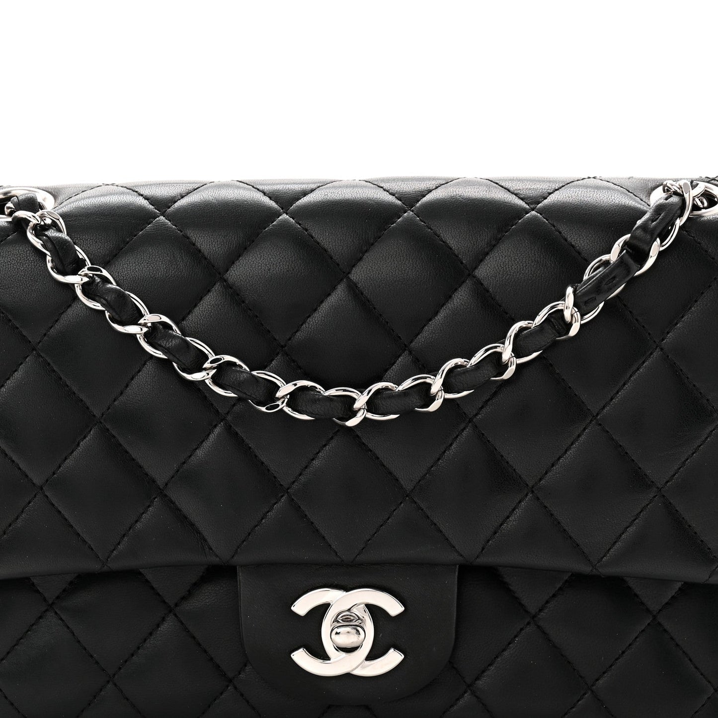 Lambskin Quilted Medium Double Flap Black