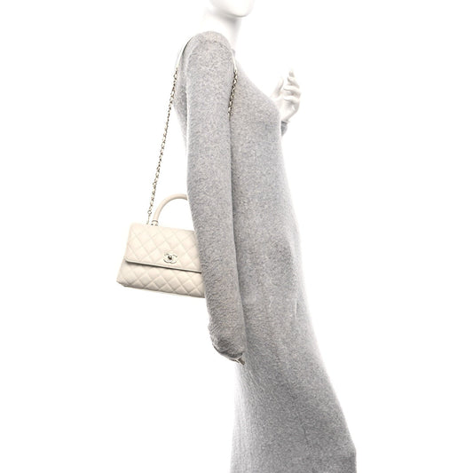 Caviar Quilted Mini Coco Handle Flap White