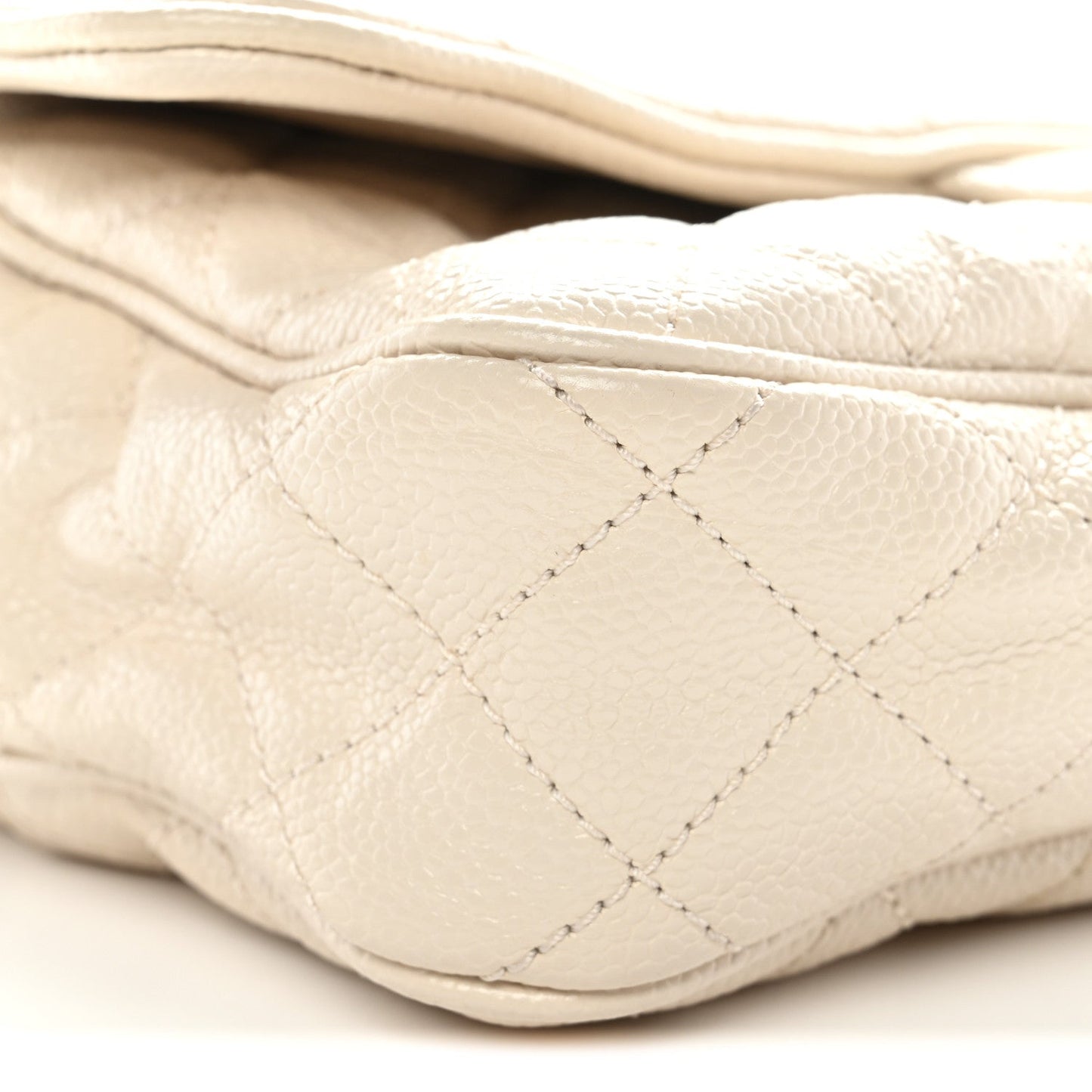 Crumpled Grained Calfskin Quilted Small Shiva Flap Beige