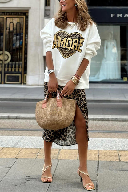 Sudadera con estampado de leopardo y mensaje "Love"