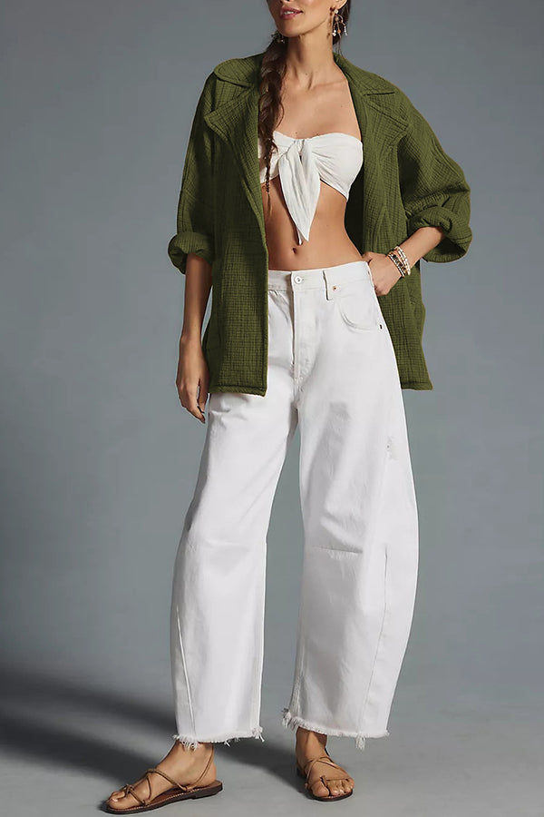 Chaqueta de punto informal de manga larga con solapa superior