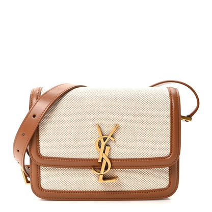 Canvas Calfskin Small Solferino Satchel Beige Brick