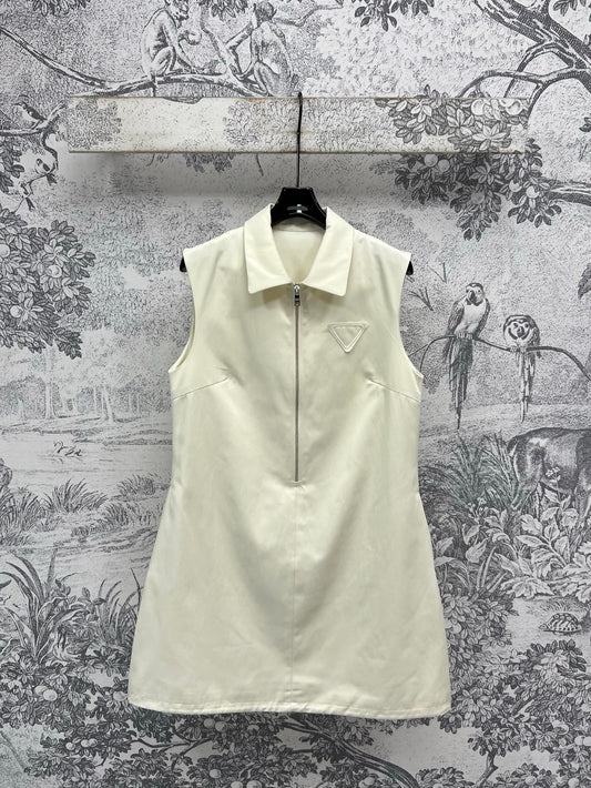 Prada 25 Sleeveless Dress Beige Cotton Polyester