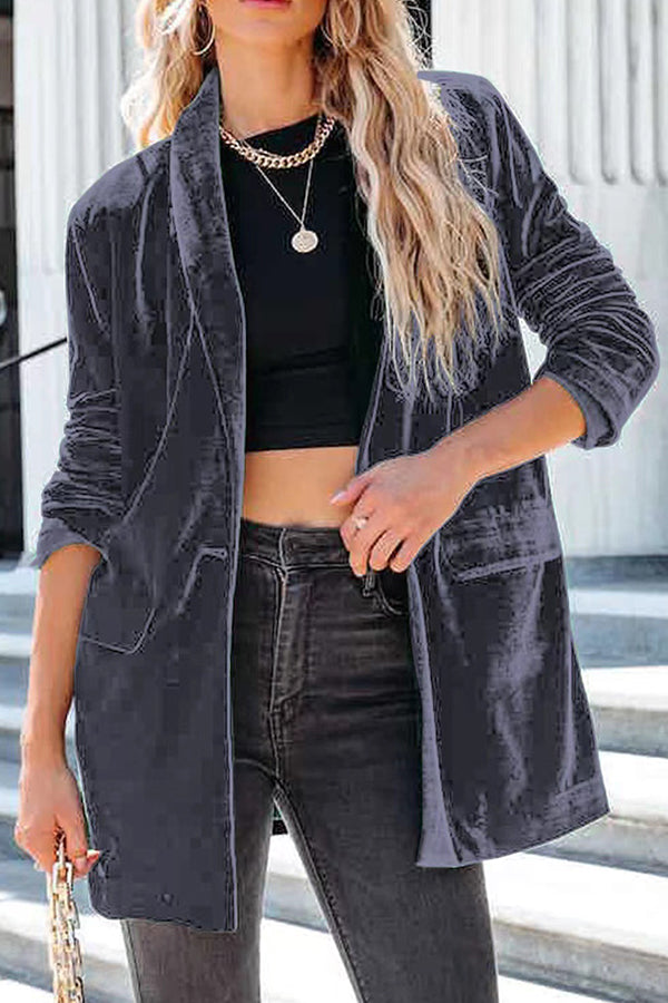 Chaqueta de traje casual de terciopelo dorado para mujer