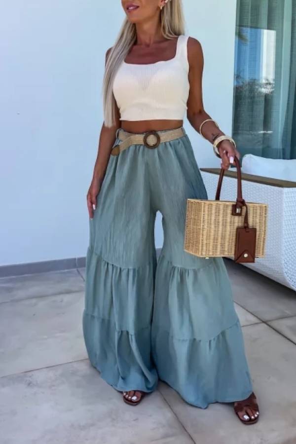 Pantalones elásticos casuales, pantalones acampanados de cintura alta