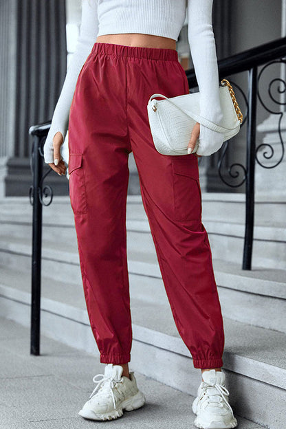 Pantalones cargo casuales multicolores, pantalones ajustados con múltiples bolsillos