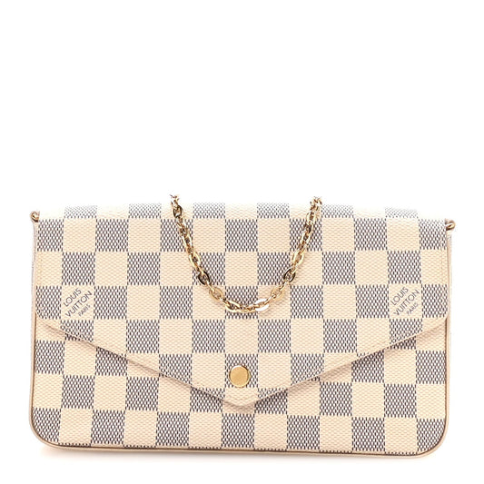 Damier Azur Pochette Felicie Chain Wallet Rose Ballerine