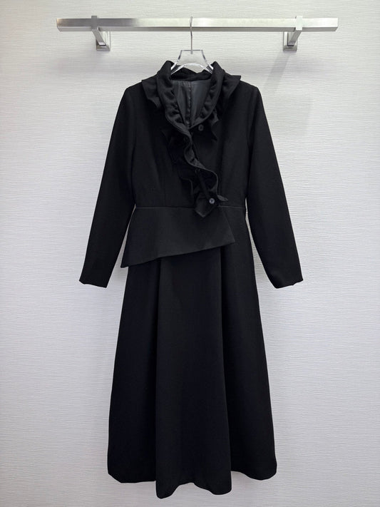CD 25SS Ruffled V-neck Dress Black Wool 306508
