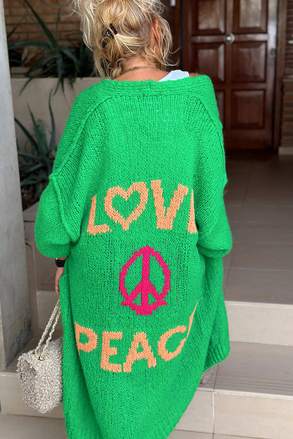 Cárdigan midi extragrande con bolsillo estampado en la espalda Calling for Love 