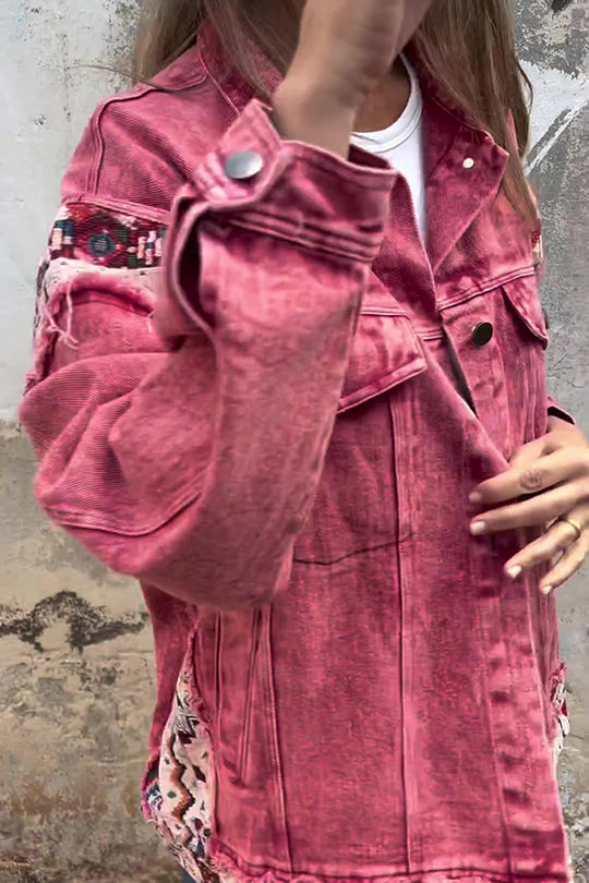 Chaqueta vaquera vintage con bolsillos sueltos y patchwork