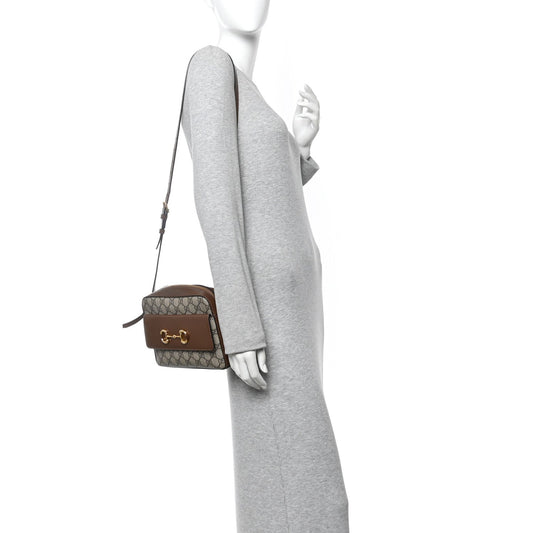 GG Supreme Monogram Small Horsebit 1955 Shoulder Bag Beige Brown Sugar