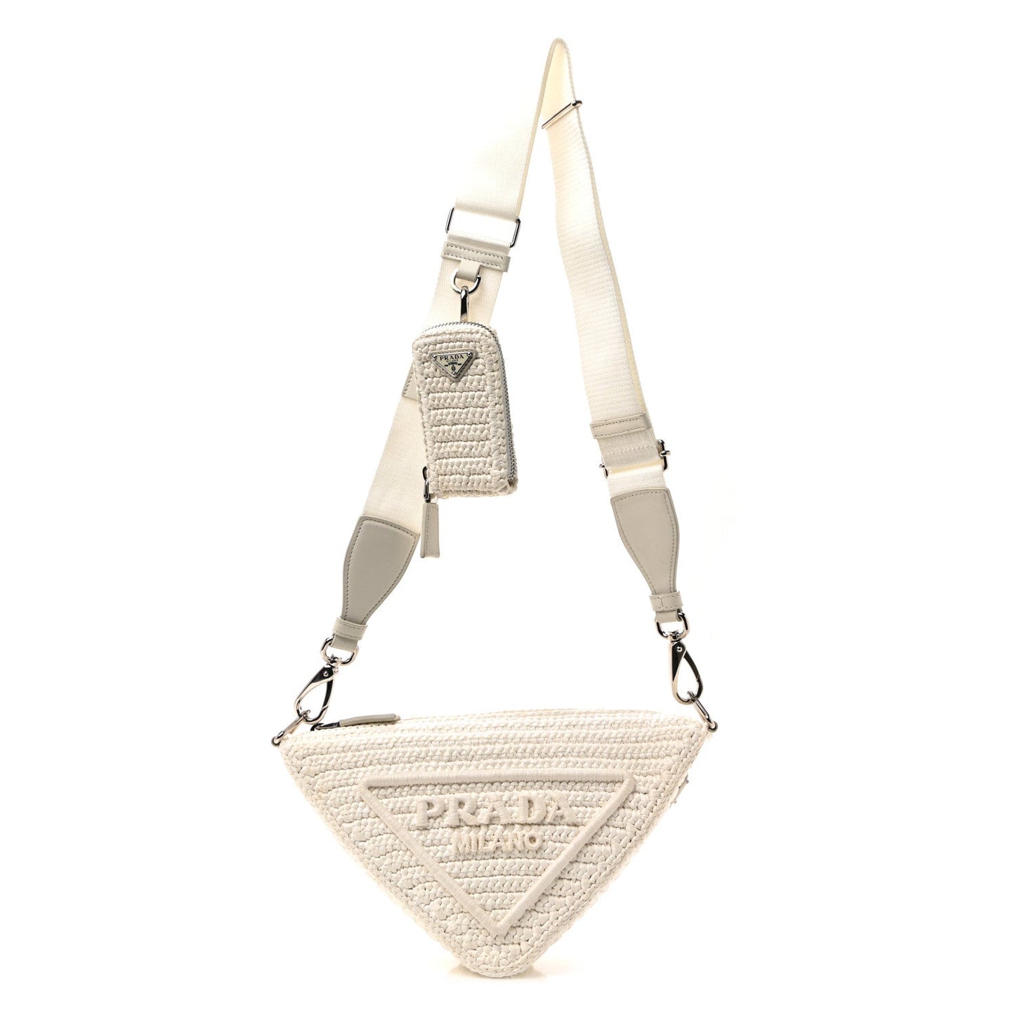 Yarn Raffia Effect Crochet Triangle Shoulder Bag White