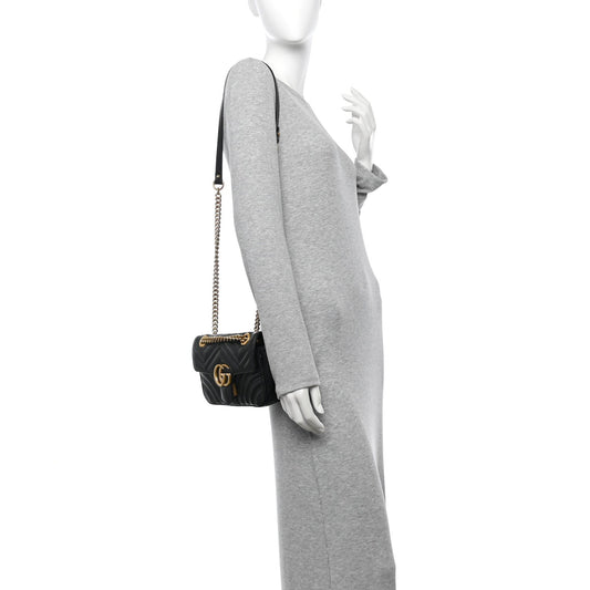 Calfskin Matelasse Small GG Marmont Shoulder Bag Black