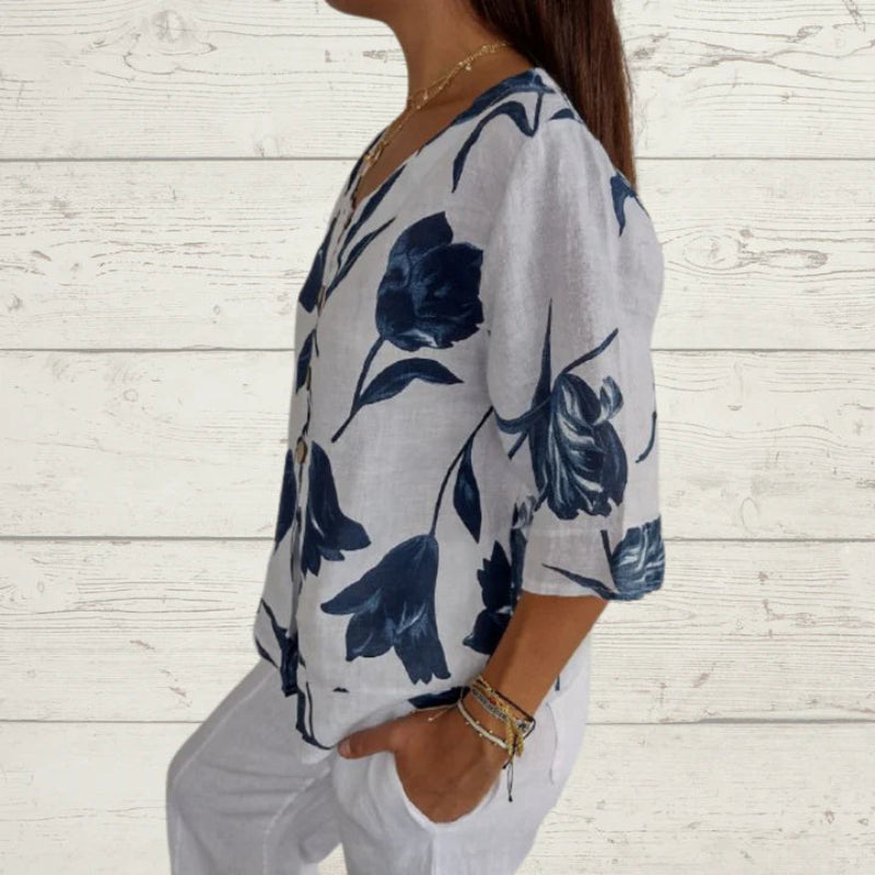 Chic V-Neck Floral Shirt | Ideal for Summer Casual Wear